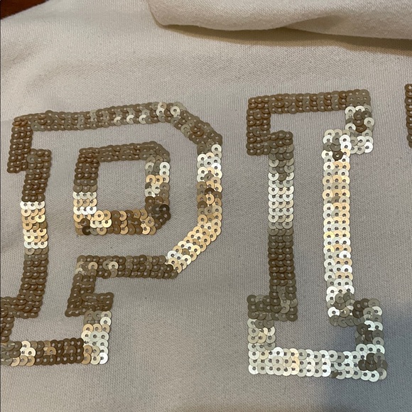 PINK Victoria's Secret Cream Hoodie with Gold Sequins. Worn 3 Times. - Picture 7 of 11